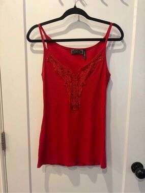 Y2K Red Lace-Trim Guess Camisole Tank Top